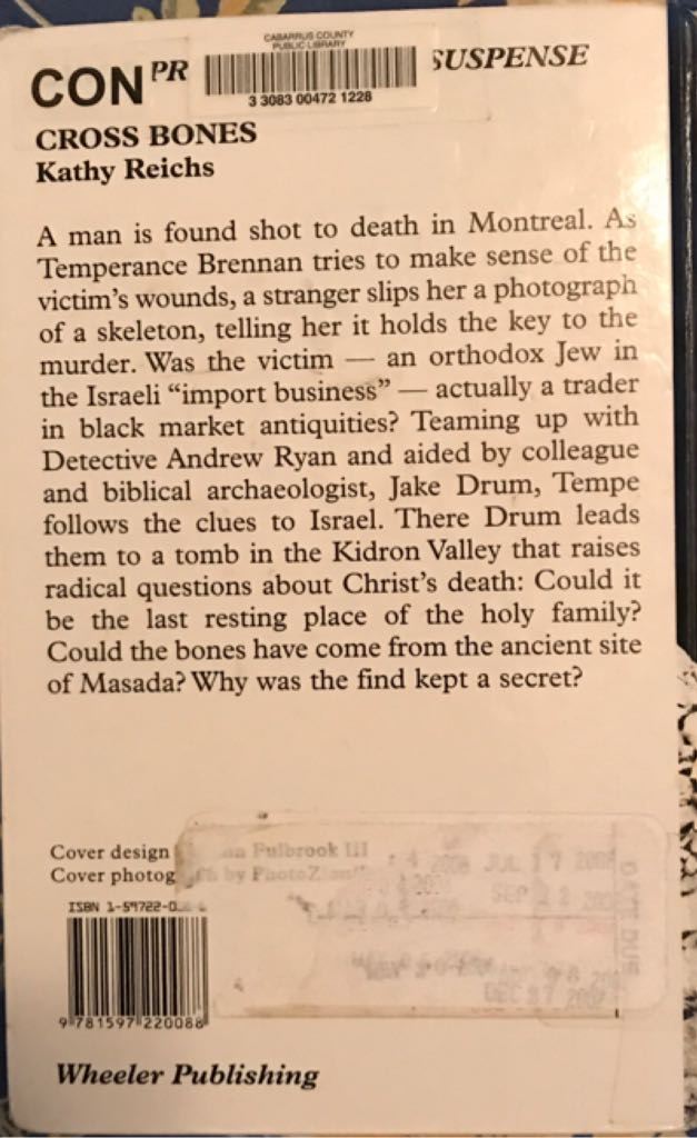Cross Bones - Kathy Reichs (Wheeler Publishing, Inc) book collectible [Barcode 9781597220088] - Main Image 2