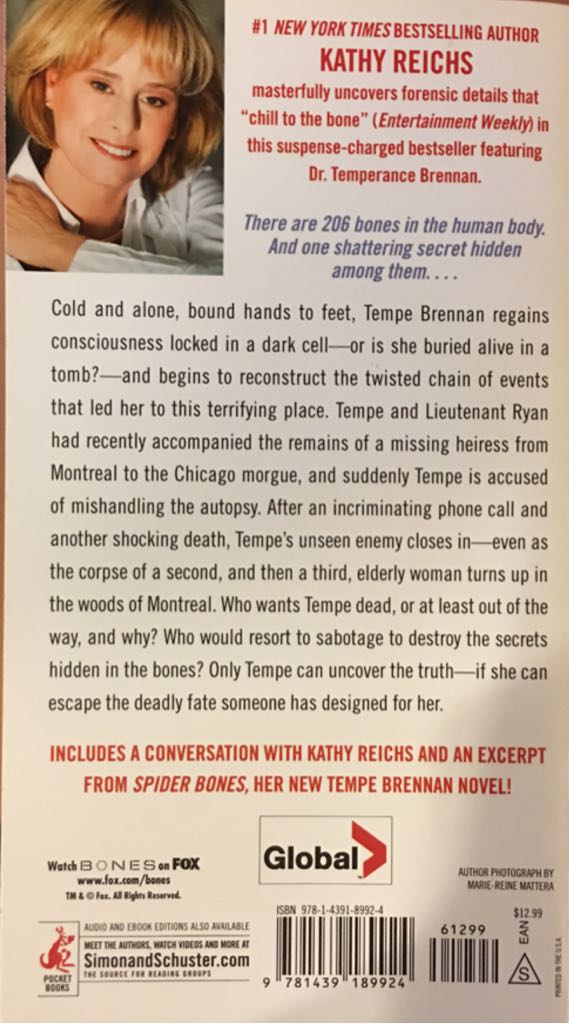 206 Bones - Kathy Reichs (Pocket Star Books - Paperback) book collectible [Barcode 9781439189924] - Main Image 2