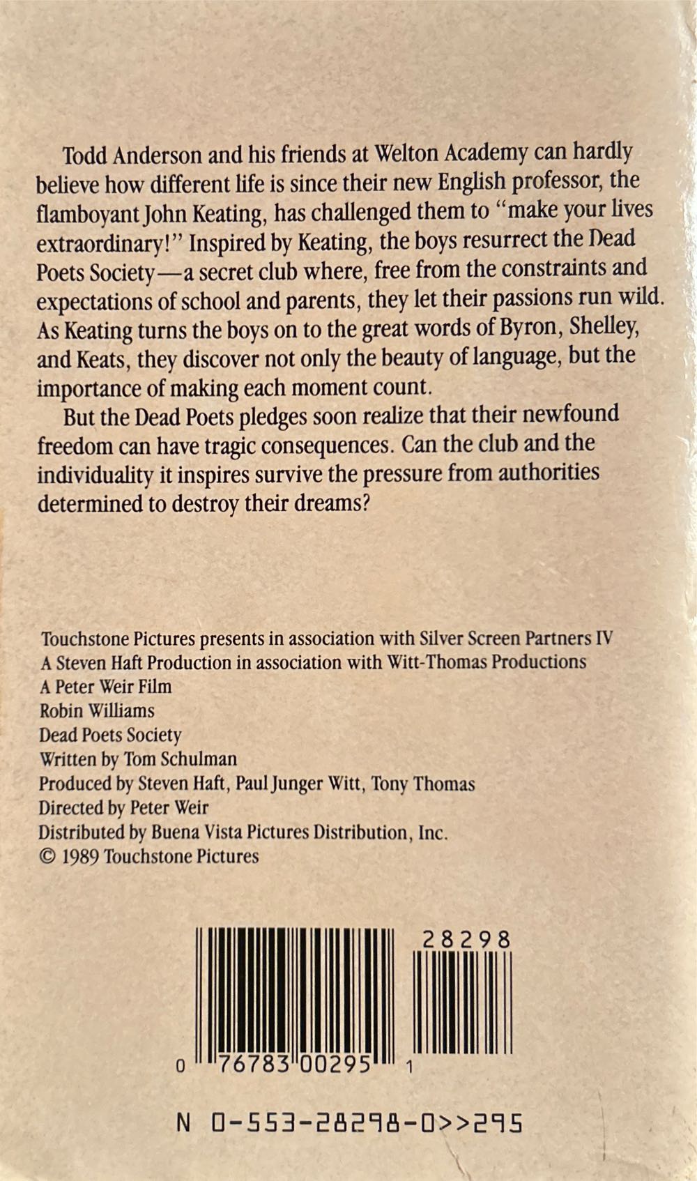 Dead Poets Society - N.H. Kleinbaum (Starfire - Paperback) book collectible [Barcode 9780553282986] - Main Image 2