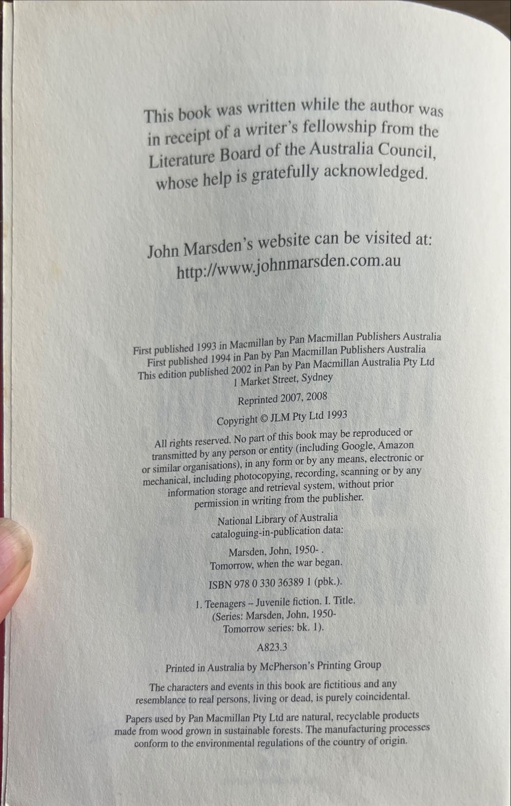 Tomorrow When The War Began - John Marsden (Pan Macmillan Australia - Paperback) book collectible [Barcode 9780330363891] - Main Image 3