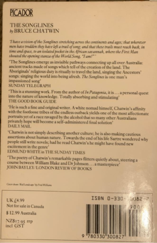 The Songlines - Bruce Chatwin (Picador - Paperback) book collectible [Barcode 9780330300827] - Main Image 2