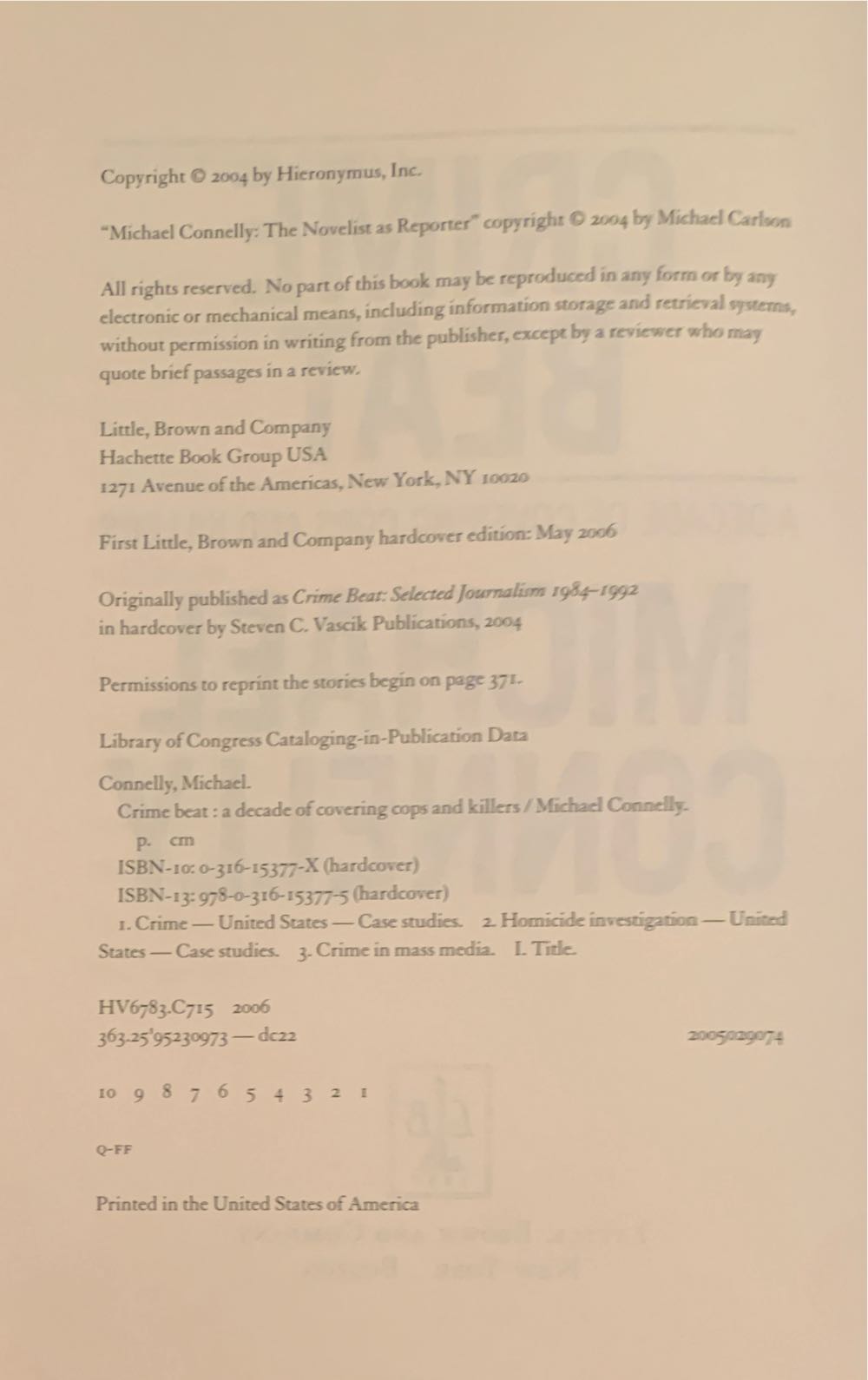 Crime Beat - Michael Connelly (Little Brown & Co. - Hardcover) book collectible [Barcode 9780316153775] - Main Image 3