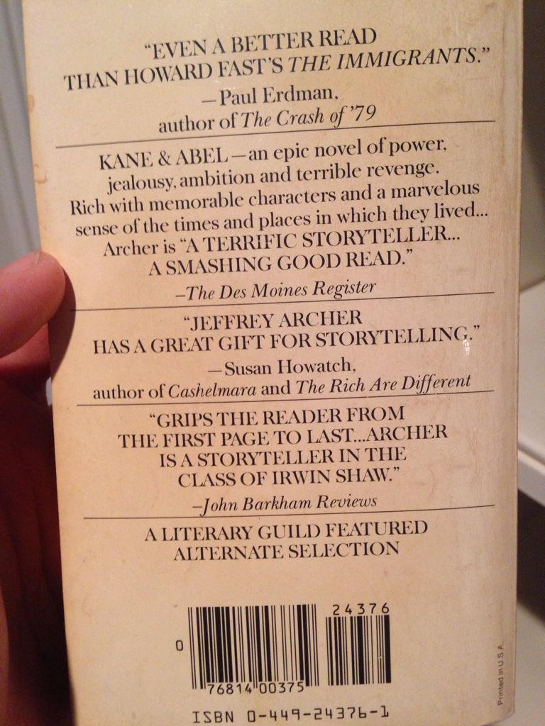 Kane and Abel - Jeffrey Archer (Fawcett) book collectible [Barcode 9780449243763] - Main Image 2