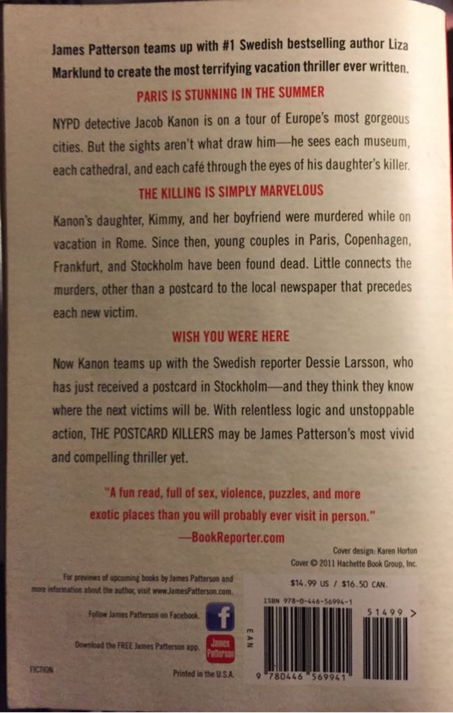 The Postcard Killers - James Patterson (- Paperback) book collectible [Barcode 9780446569941] - Main Image 2