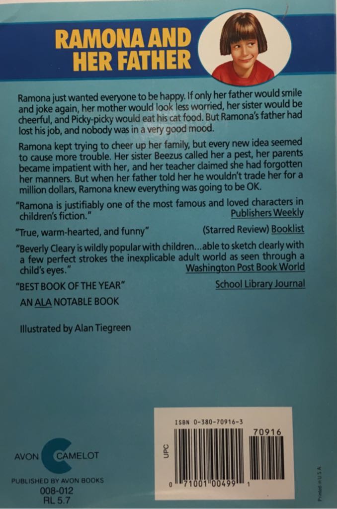 Ramona And Her Father - Beverly Cleary (Avon Camelot - Paperback) book collectible [Barcode 071001003505] - Main Image 2