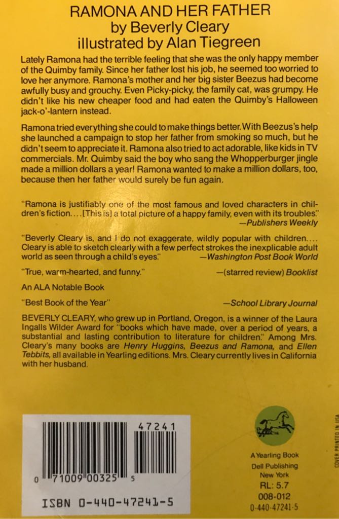 Ramona and Her Father - Beverly Cleary (Dell Publishing Co. - Paperback) book collectible - Main Image 2