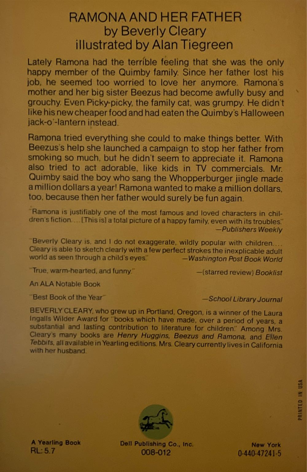 Ramona and Her Father - Beverly Cleary (Dell Publishing Co. - Paperback) book collectible - Main Image 3