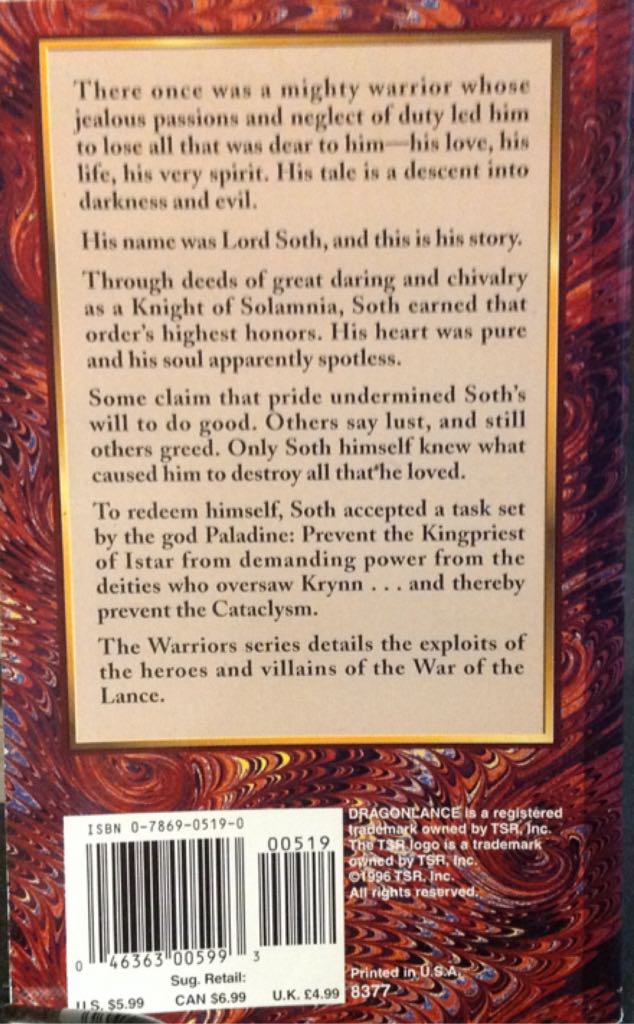 DragonLance: Lord Soth - Edo van Belkom (Wizards of the Coast LLC - Paperback) book collectible [Barcode 9780786905195] - Main Image 2