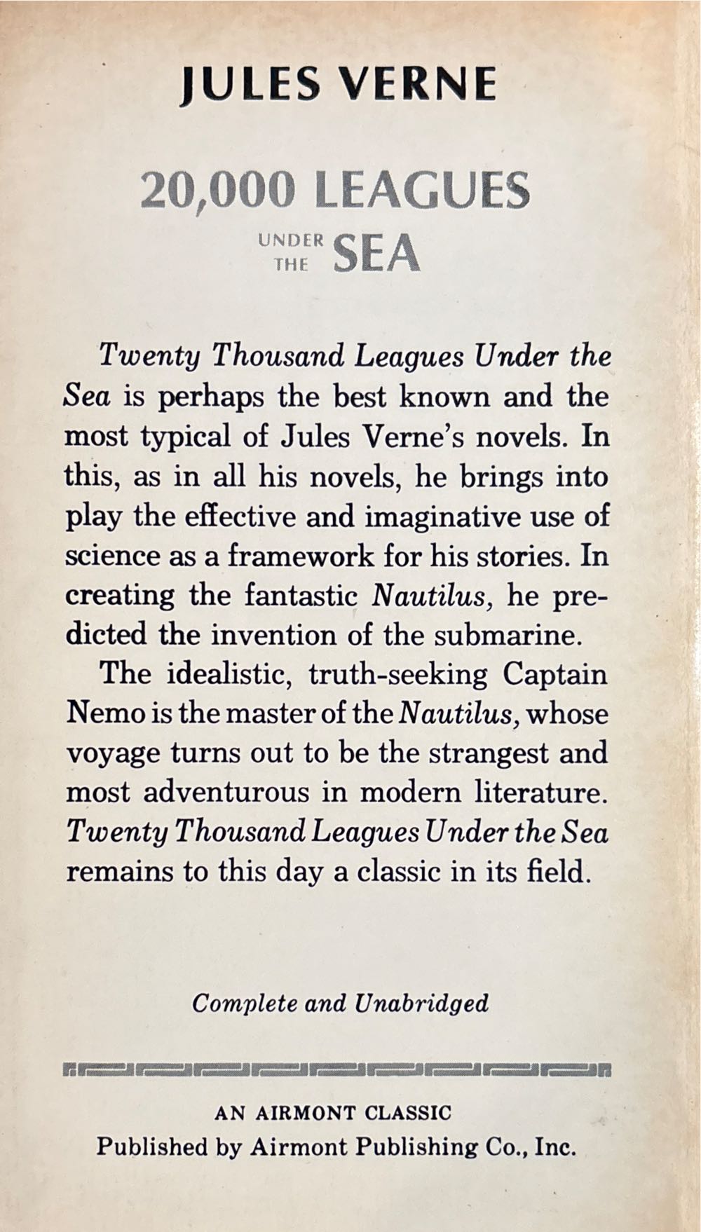 20,000 Leagues Under The Sea - Jules Verne (Airmont Classic Series - Paperback) book collectible - Main Image 2