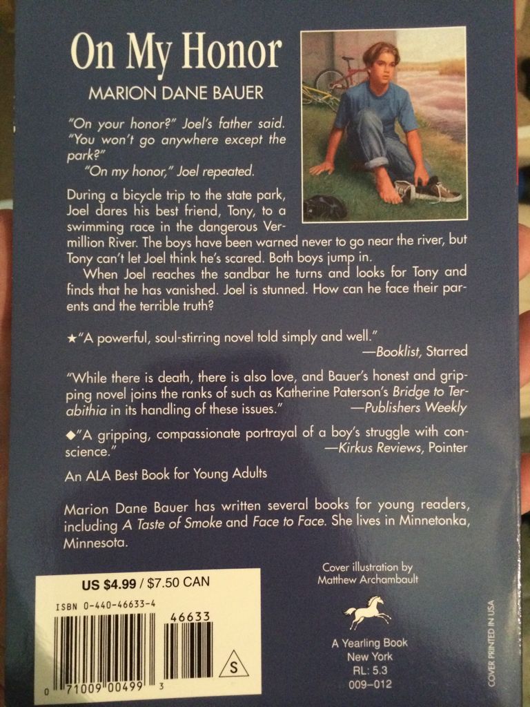 On My Honor - Marion Dane Bauer (Yearling - Paperback) book collectible [Barcode 9780440466338] - Main Image 2