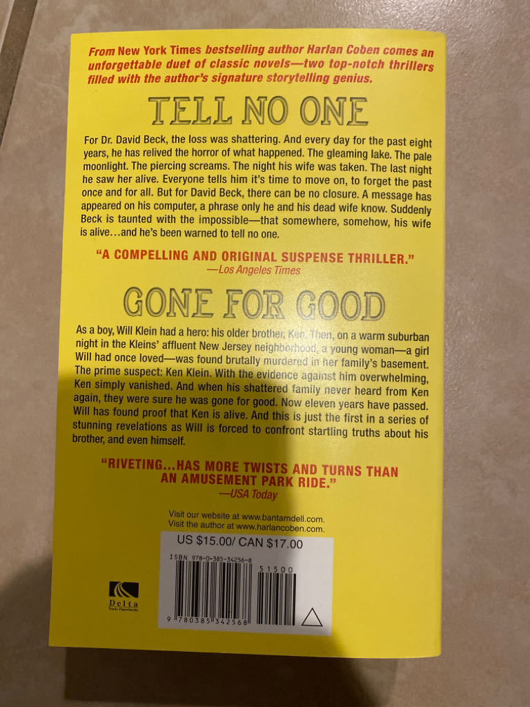 Tell No One/ Gone For Good - Harlan Coben (Lyons Press - Audiobook) book collectible [Barcode 9780385342568] - Main Image 2