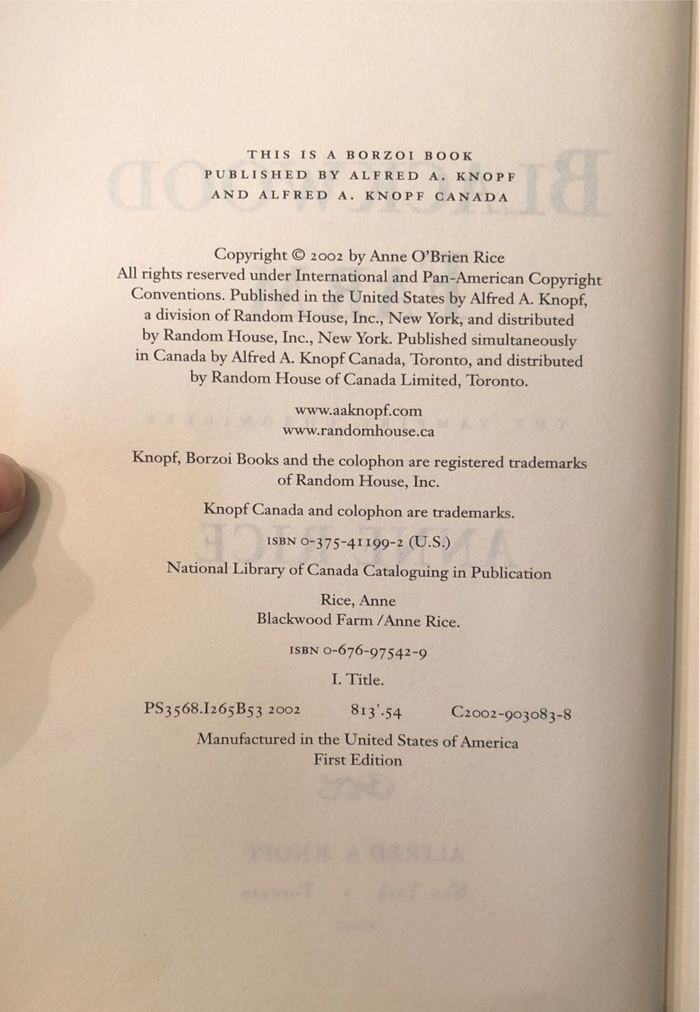 Blackwood Farm - Anne Rice (Alfred A Knopf - Hardcover) book collectible [Barcode 9780375411991] - Main Image 3