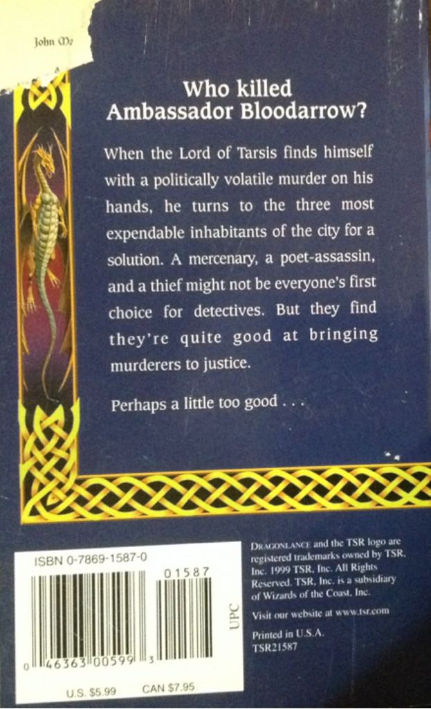 DragonLance: Murder in Tarsis - John Maddox Roberts (Wizards Of The Coast, Inc - Paperback) book collectible [Barcode 9780786915873] - Main Image 2