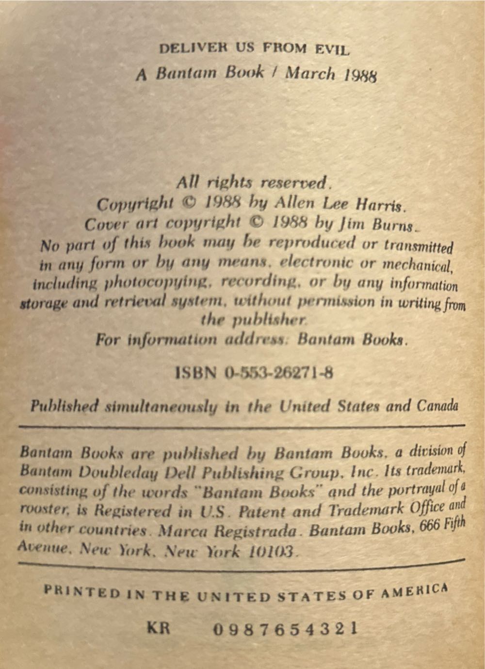 Deliver Us from Evil - Allen Lee Harris (Bantam - Paperback) book collectible [Barcode 9780553262711] - Main Image 3