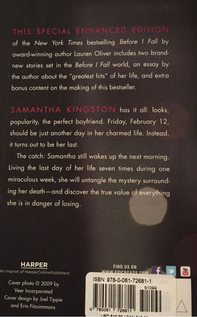 Before I Fall - Lauren Oliver (Harper - Trade Paperback) book collectible [Barcode 9780061726811] - Main Image 2