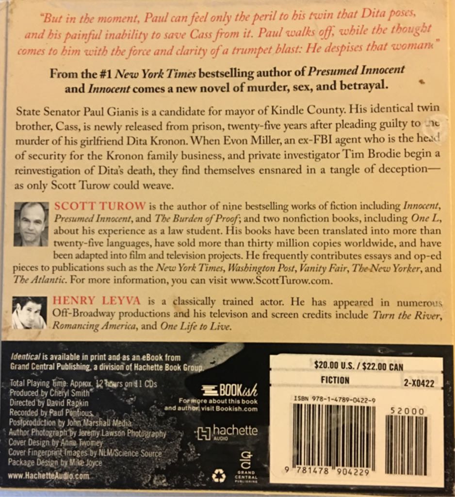 Identical  (Hachette Audio - Audiobook) book collectible [Barcode 9781478904229] - Main Image 2