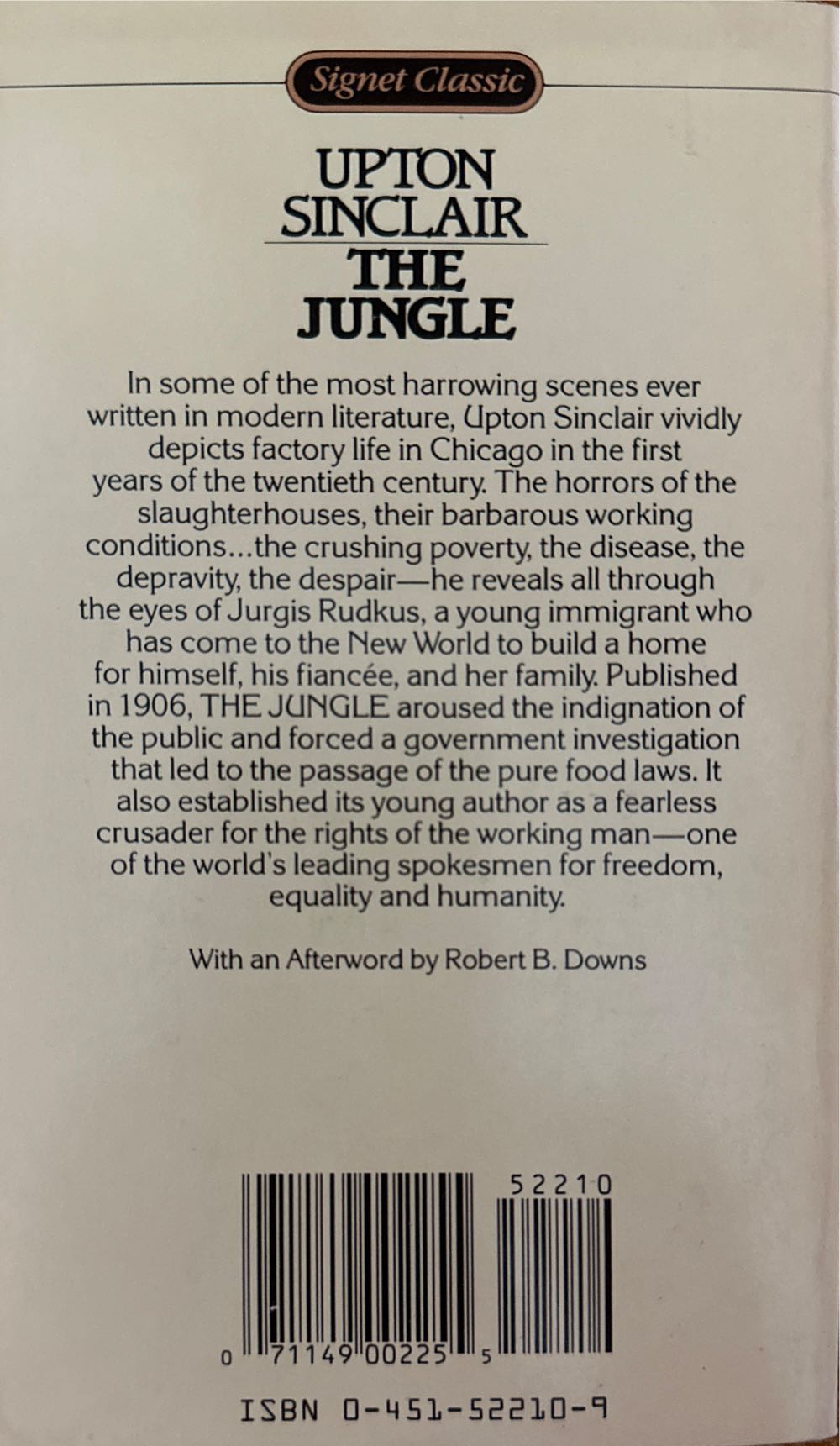 The Jungle - Upton Sinclair (New American Library  - Paperback) book collectible [Barcode 9780451522108] - Main Image 2