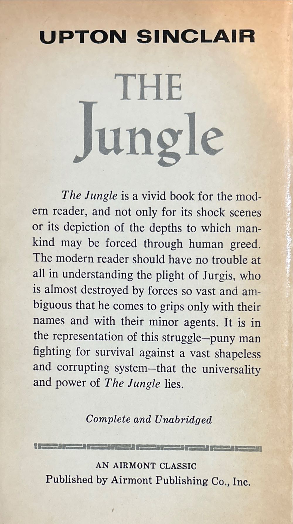 The Jungle - Upton Sinclair (Airmont Classic Series - Paperback) book collectible - Main Image 2