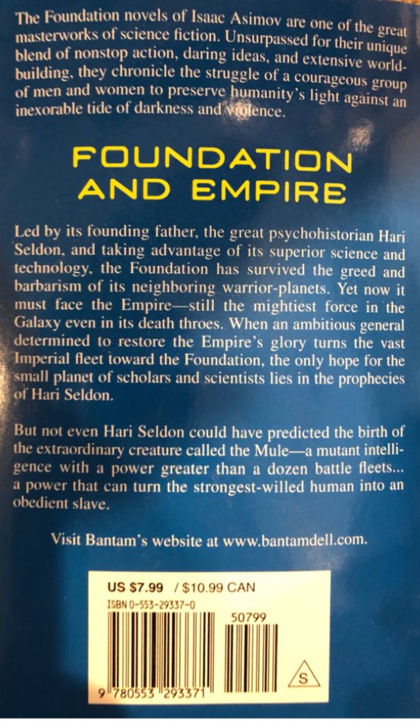 Foundation 02: Foundation And Empire - Asimov, Isaac (Bantam Spectra - Mass Market Paperback) book collectible [Barcode 9780553293371] - Main Image 2