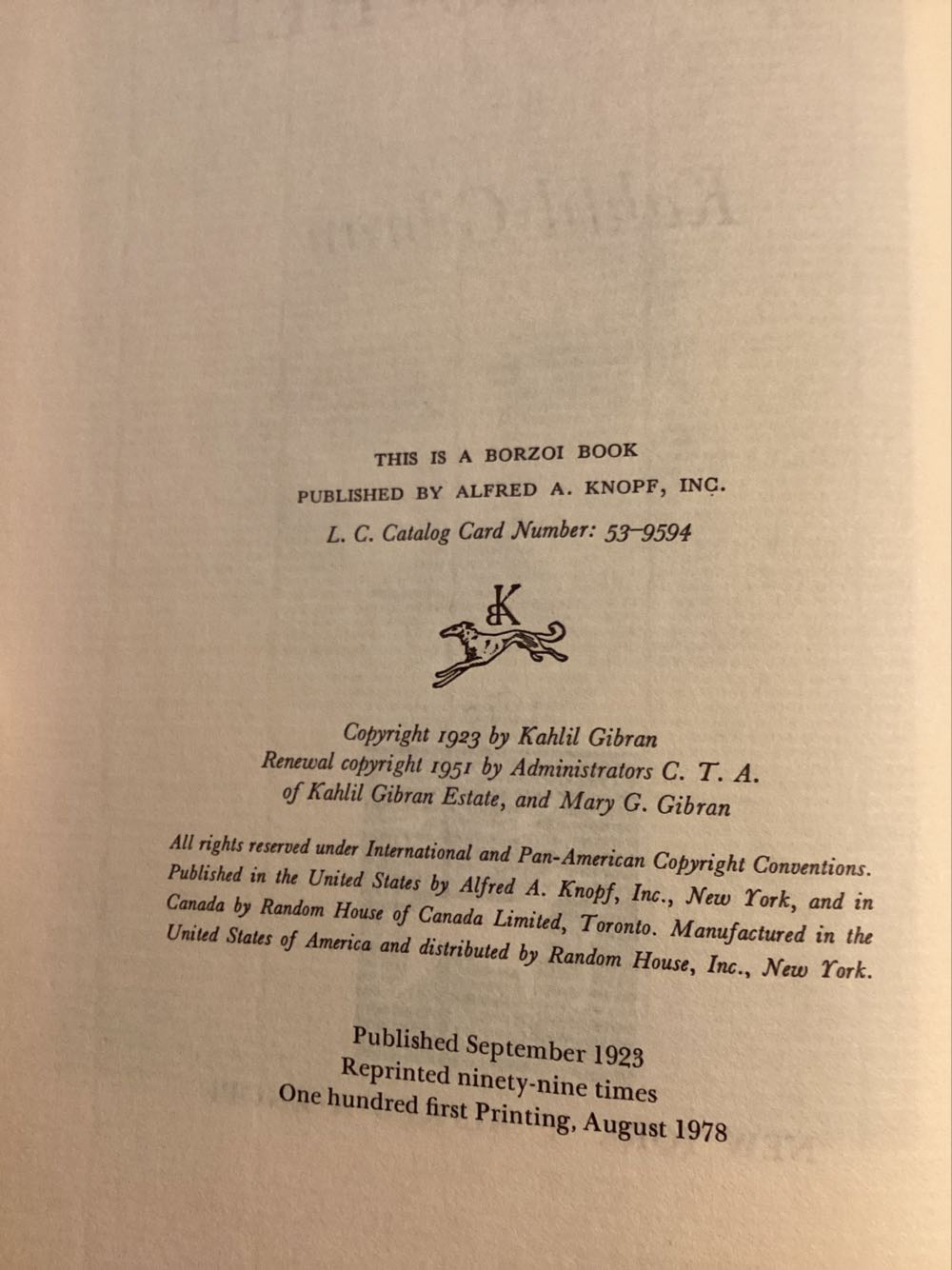 The Prophet - Kahlil Gibran (Alfred A Knopf - Hardcover) book collectible [Barcode 0394404289] - Main Image 2