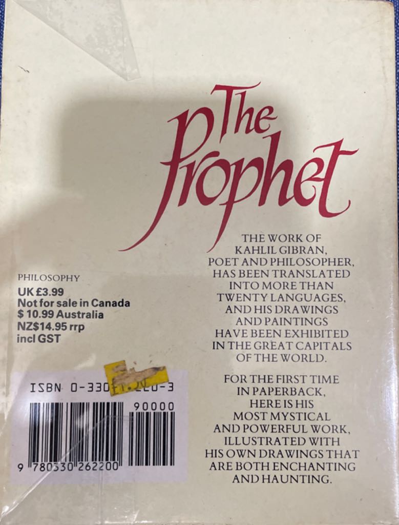 The Prophet - Kahlil Gibran (Pan - Paperback) book collectible [Barcode 9780330262200] - Main Image 2