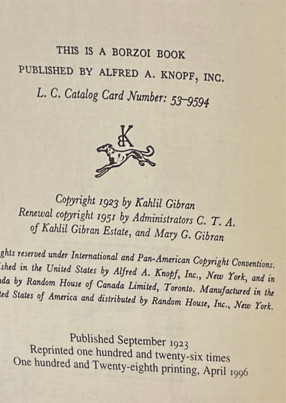 The Prophet - Kahlil Gibran (A. Knopf, Alfred - Hardcover) book collectible [Barcode 9780394404288] - Main Image 4