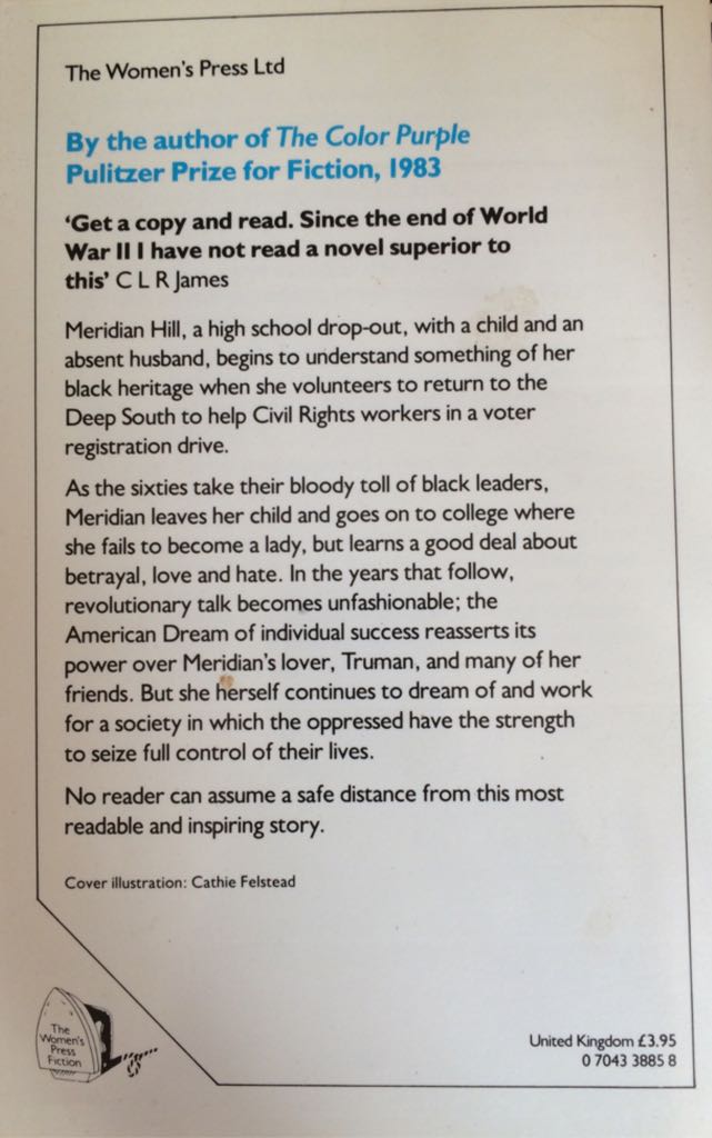 Meridian - Alice Walker (The Women’s Press - Paperback) book collectible [Barcode 9780704338852] - Main Image 2