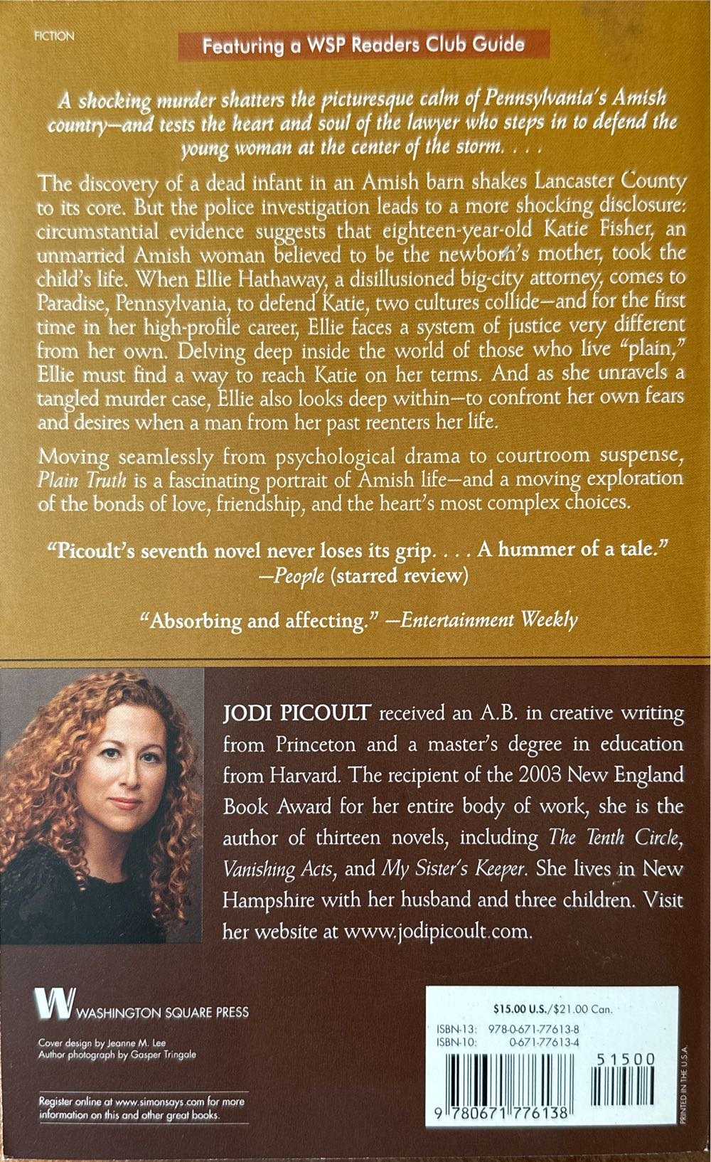Plain Truth - Jodi Picoult (Washington Square Press - Trade Paperback) book collectible [Barcode 9780671776138] - Main Image 2