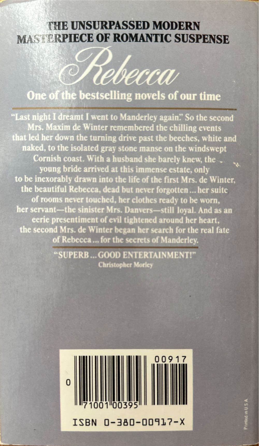 Rebecca - Du Maurier (Avon Books - Paperback) book collectible [Barcode 9780380009176] - Main Image 2