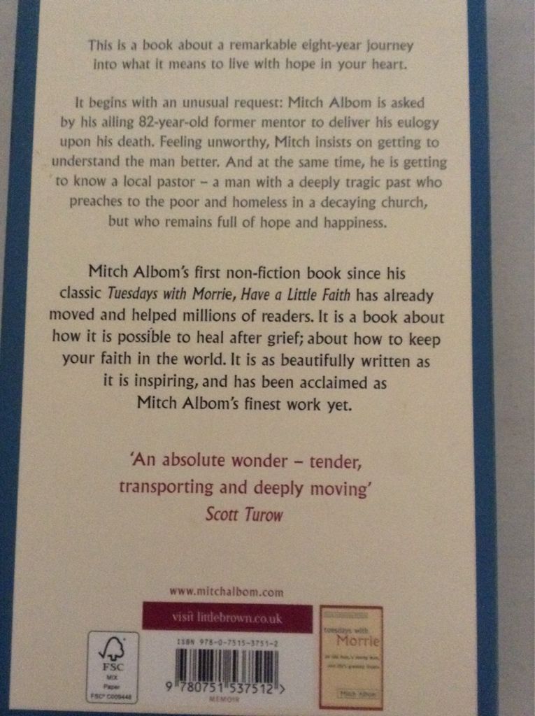 Have A Little Faith - Mitch Albom (Sphere - eBook) book collectible [Barcode 9780751537512] - Main Image 2