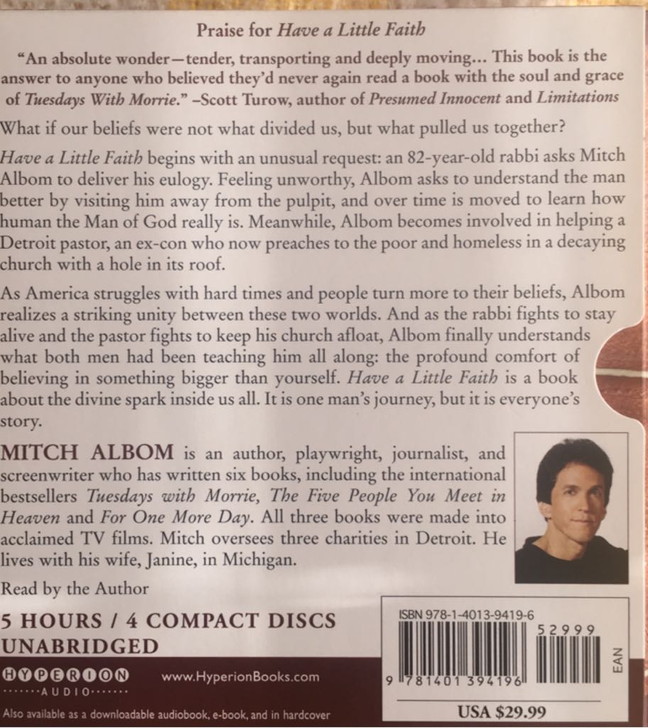 Have A Little Faith - Mitch Albom (Hyperion Books - Audiobook) book collectible [Barcode 9781401394196] - Main Image 2