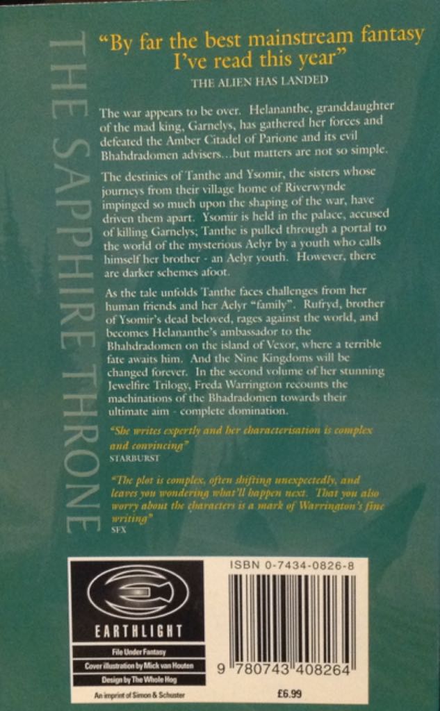 The Sapphire Throne - Freda Warrington (Earthlight - Paperback) book collectible [Barcode 9780743408264] - Main Image 2