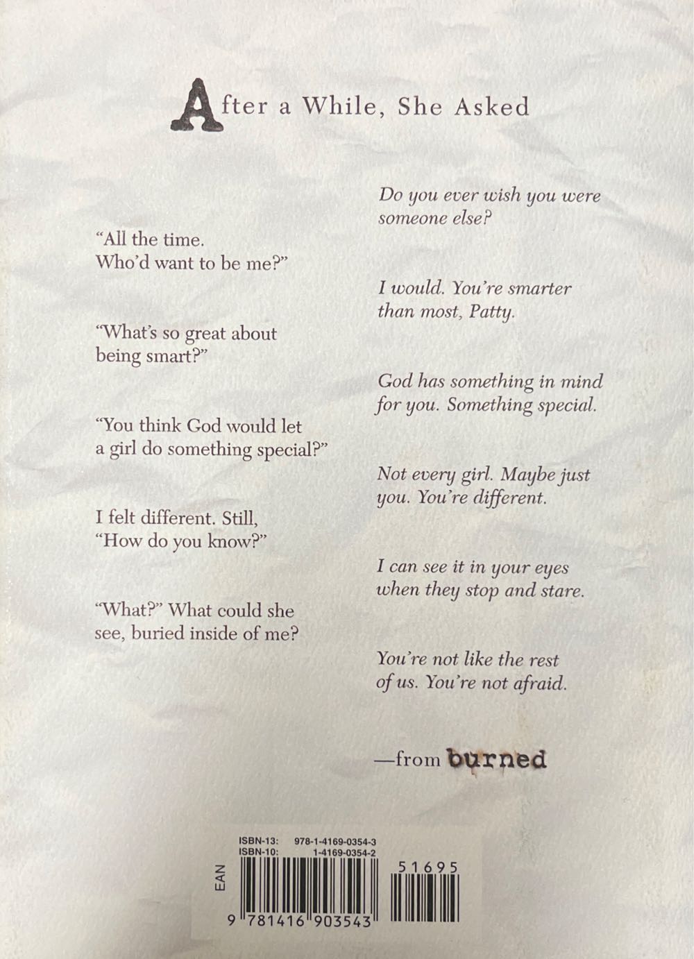 Burned - Ellen Hopkins (Margaret K. McElderry Books - Paperback) book collectible [Barcode 9781416903543] - Main Image 2