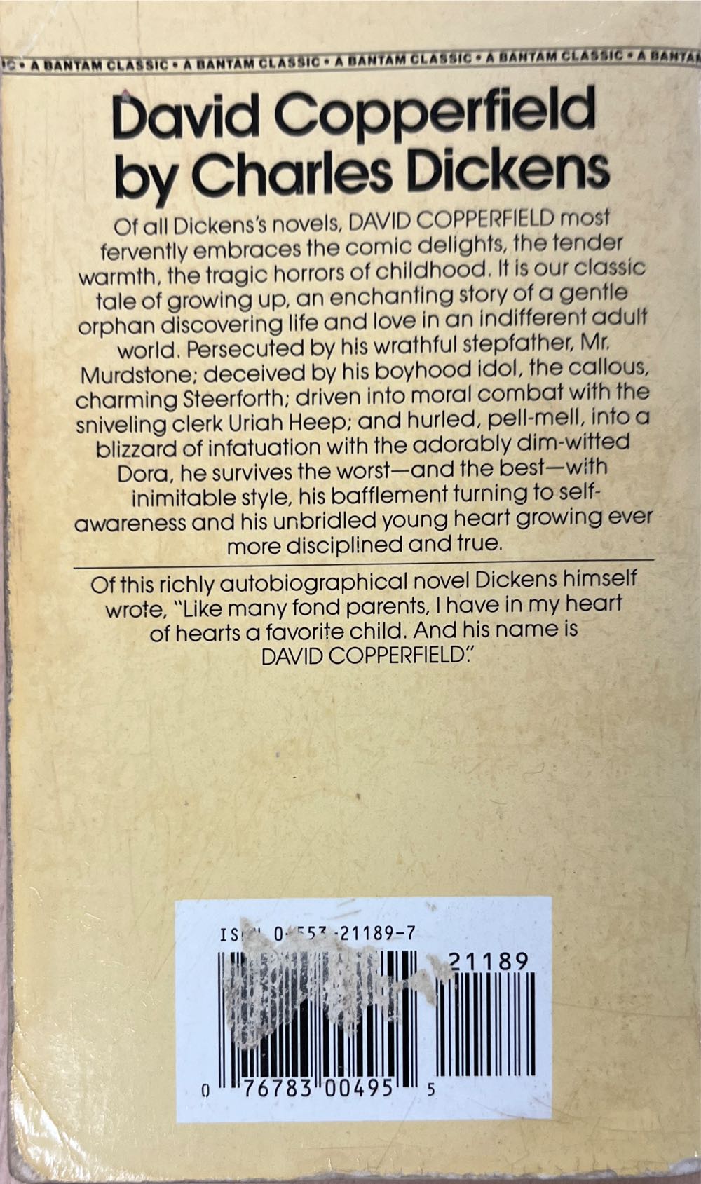 David Copperfield - Charles Dickens (Bantam Classics - Hardcover) book collectible [Barcode 9780553211894] - Main Image 2