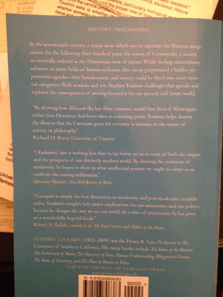 Cosmopolis - Stephen Toulmin (University of Chicago Press) book collectible [Barcode 9780226808383] - Main Image 2