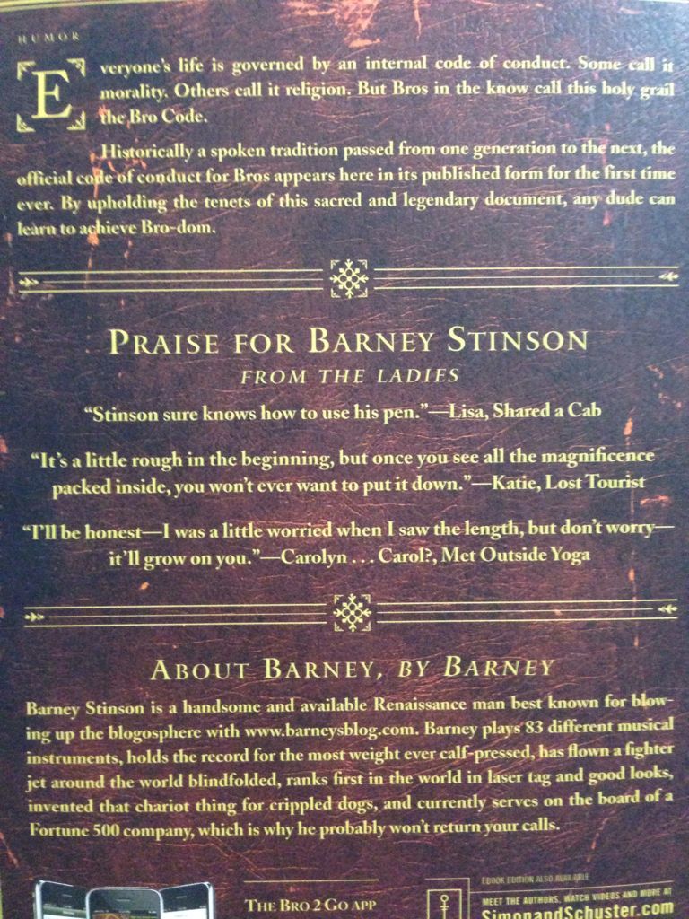 Bro Code, The - Barney Stinson (Simon - Paperback) book collectible [Barcode 9781439110003] - Main Image 2