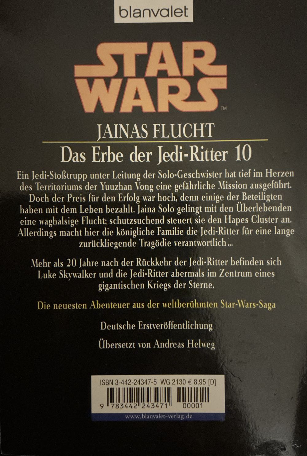 Star Wars: Das Erbe der Jedi-Ritter 10 - Jainas Flucht - Elaine Cunningham (Blanvalet - Paperback) book collectible [Barcode 9783442243471] - Main Image 2