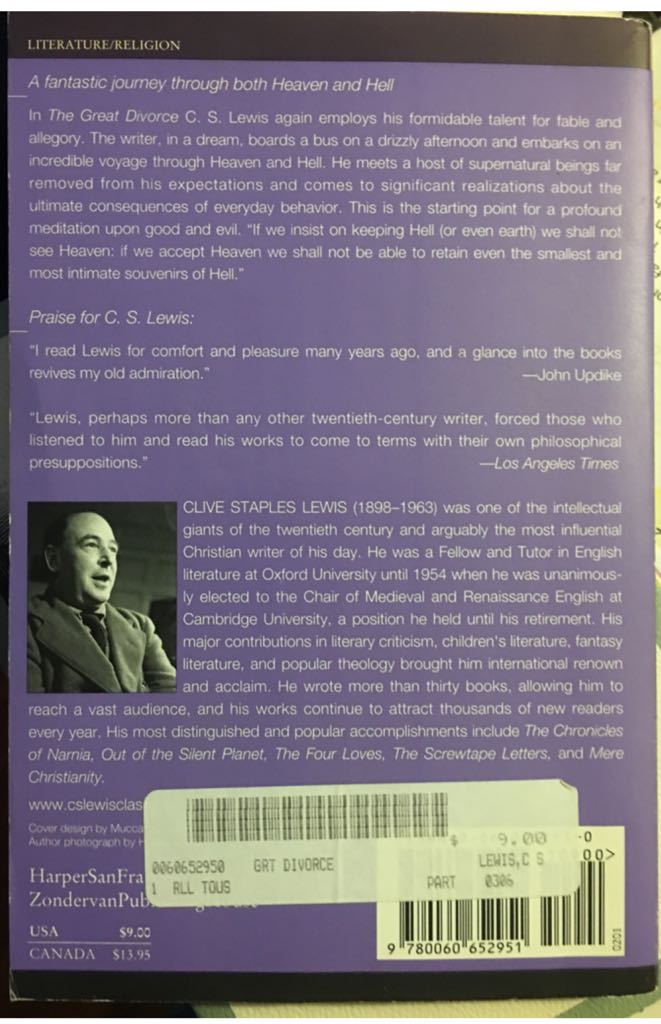 The Great Divorce - C. S. Lewis (Harperone - Paperback) book collectible [Barcode 9780060652951] - Main Image 2