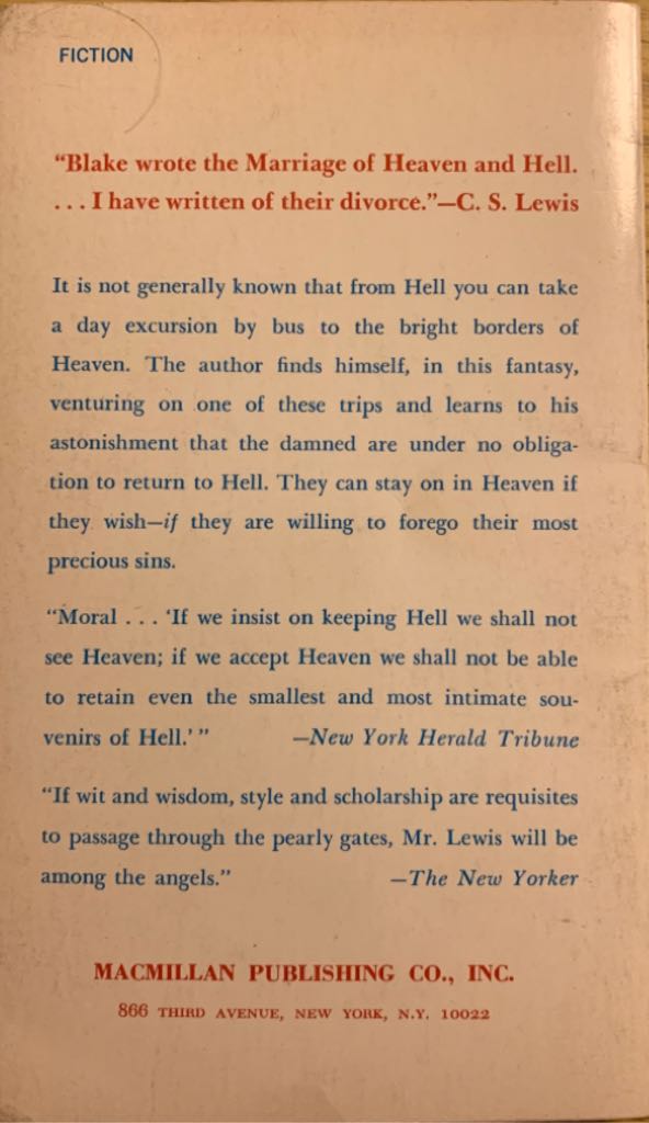 Great Divorce, The - C. S. Lewis (B&H Publishing Group - Paperback) book collectible [Barcode 9780805420487] - Main Image 2