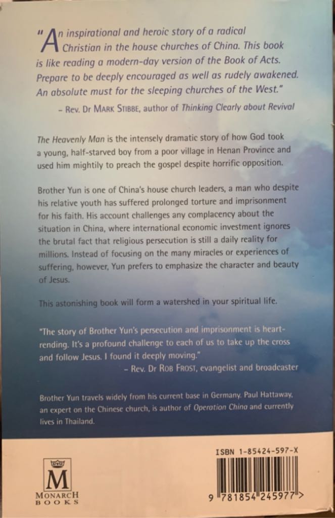 The Heavenly Man - Brother Yun (Monarch Books - Paperback) book collectible [Barcode 9781854245977] - Main Image 2