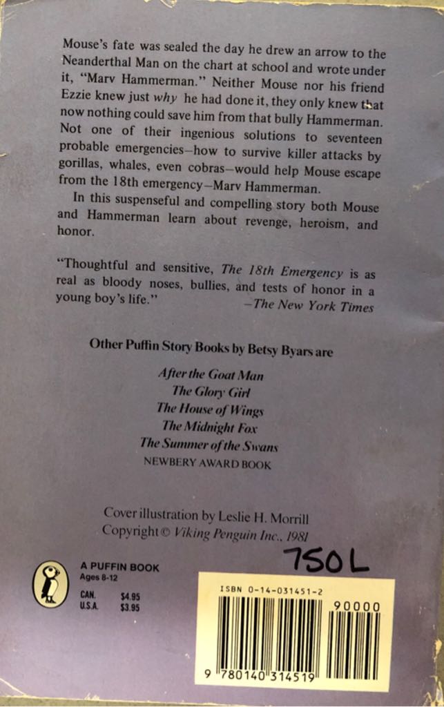 18th Emergency, The - Betsy Byars (Puffin) book collectible [Barcode 9780140314519] - Main Image 2