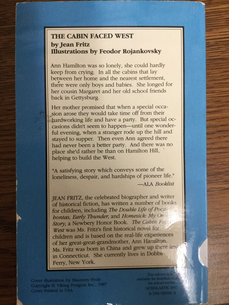 The Cabin Faced West - Fritz book collectible - Main Image 2