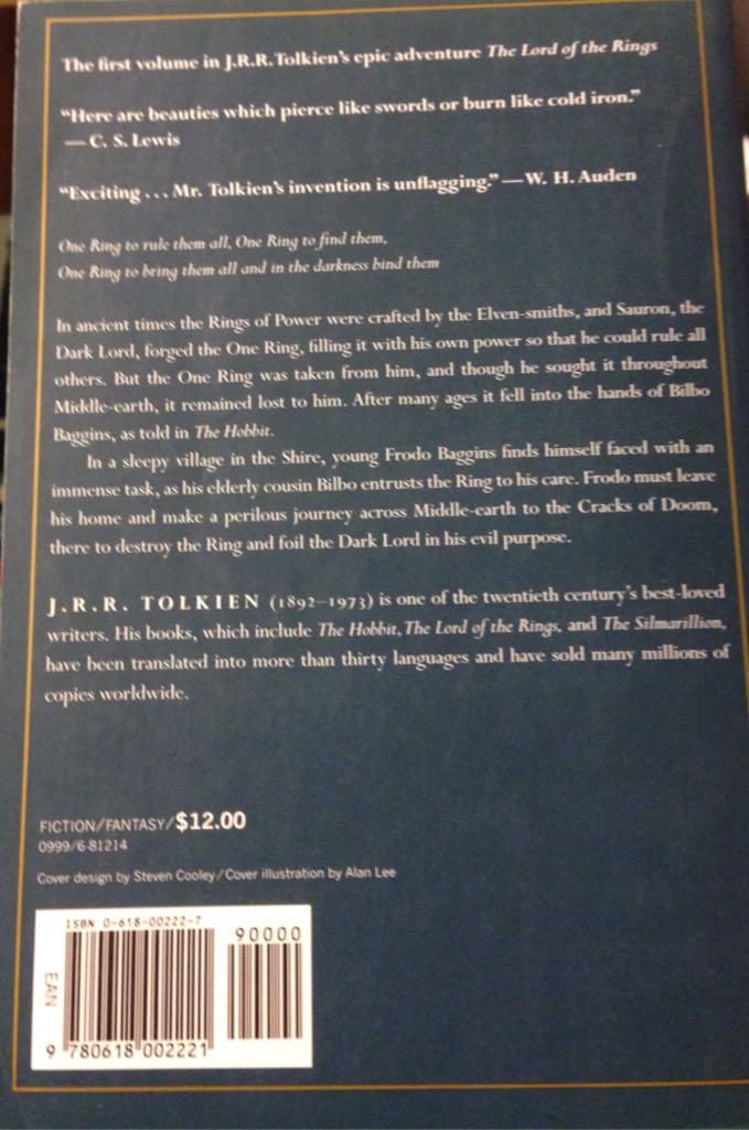 LOTR: 1: The Fellowship of The Ring - J.R.R. Tolkien (Houghton Mifflin - Paperback) book collectible [Barcode 9780618002221] - Main Image 2