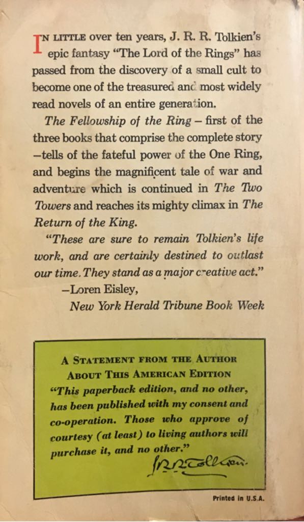 The Fellowship of the Ring - J. R. R. Tolkien (Ballentine Books - Trade Paperback) book collectible - Main Image 2