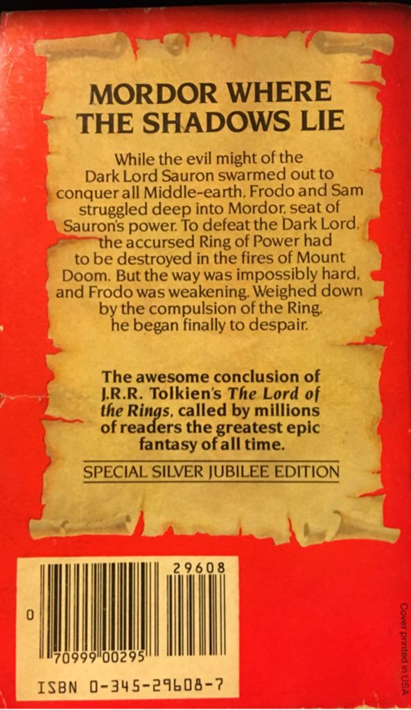 The Lord Of The Rings, Book 3: The Return of the King - J.R.R. Tolkien (Ballantine - Paperback) book collectible [Barcode 9780345296085] - Main Image 2