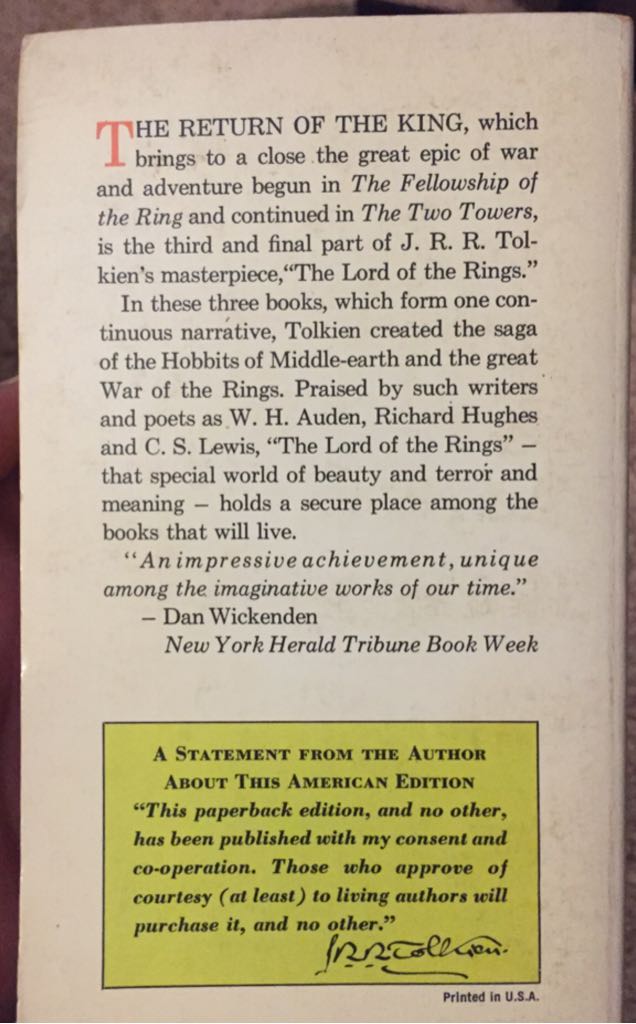 The Lord Of The Rings, Book 3: The Return of the King - J.R.R. Tolkien (Ballantine Books - Paperback) book collectible - Main Image 2