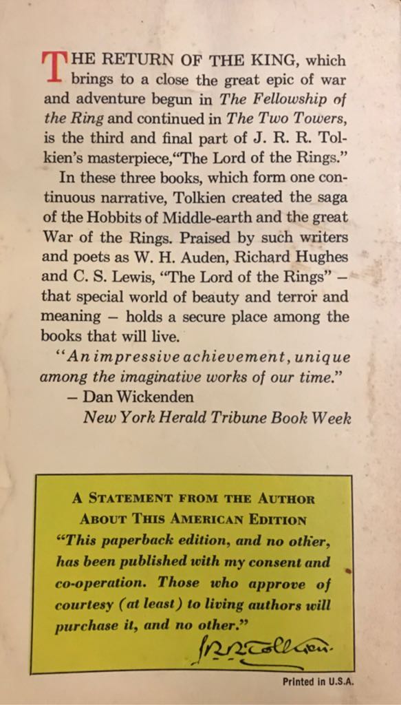The Return of the King - J. R. (Ballentine Books - Trade Paperback) book collectible - Main Image 2