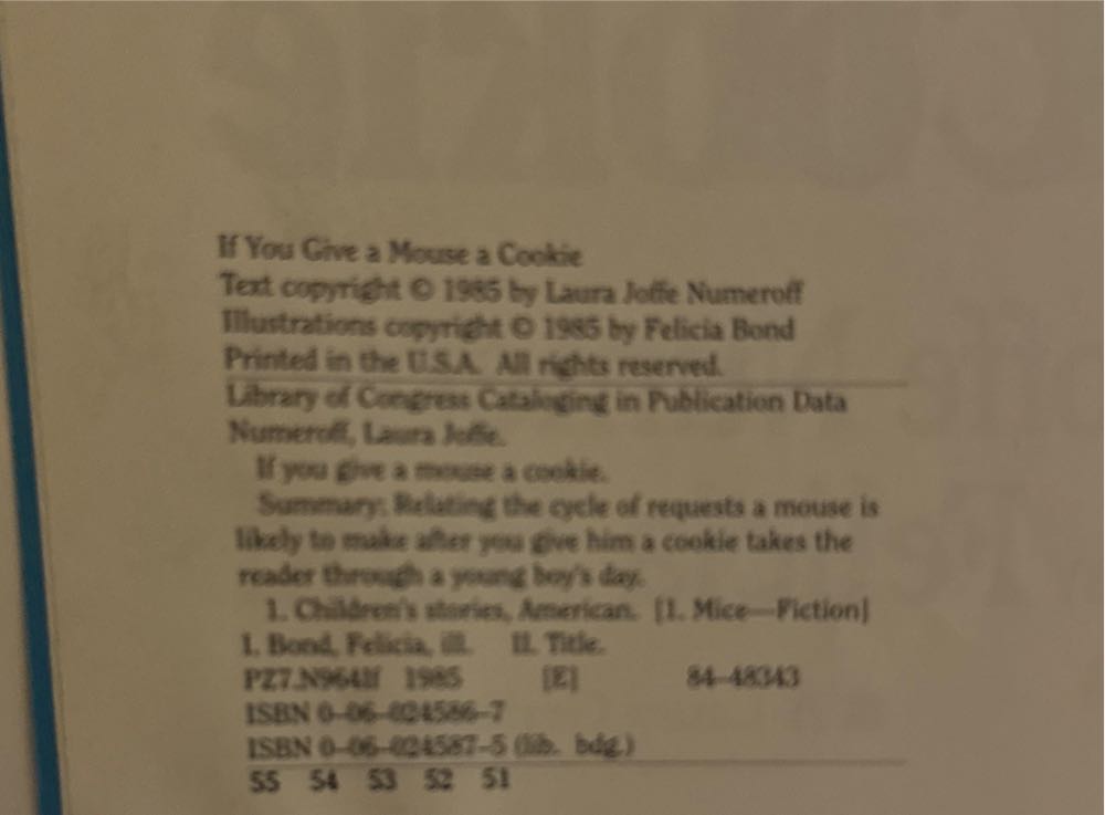 If You Give A Mouse A Cookie - Harper Collins (HarperCollins Publishers - Hardcover) book collectible [Barcode 9780060245863] - Main Image 3