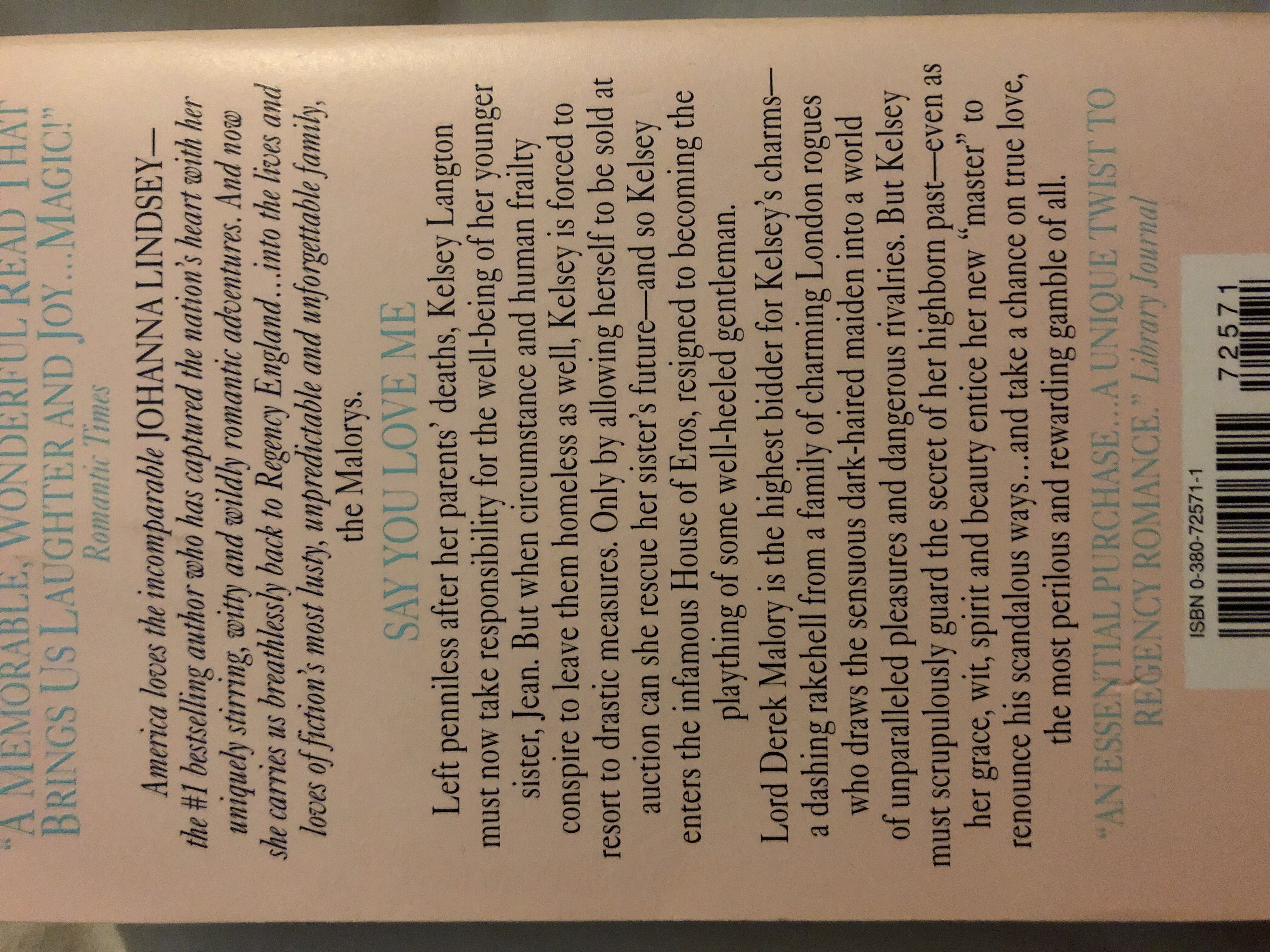 Say You Love Me - Johanna Lindsey (Avon - Paperback) book collectible [Barcode 9780380725717] - Main Image 3