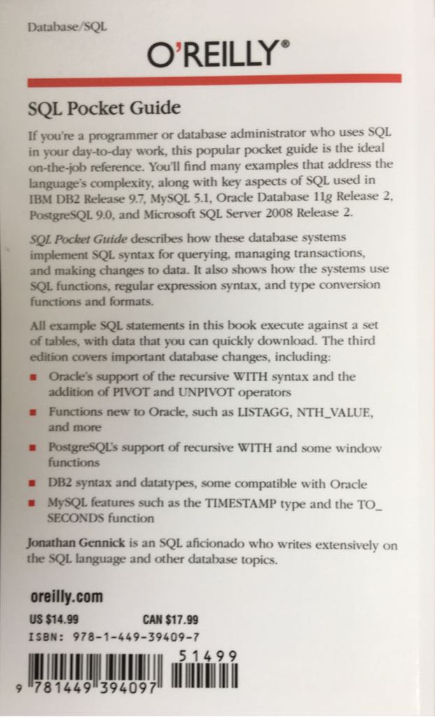 Sql Pocket Guide - Jonathan Gennick (O’Reilly Media, Inc. - Paperback) book collectible [Barcode 9781449394097] - Main Image 2